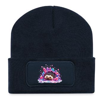 Igel im Kristallschatz - Recycelte Patch Beanie - French Navy - Vorne