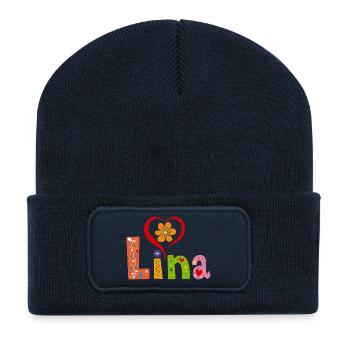 Lina Nom Tee - Beanie recyclé à patch - bleu marine - Devant