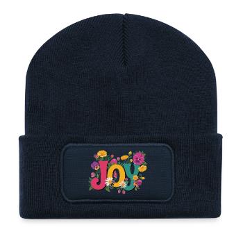 Joy T-Shirt with Flowers Good Mood Shirt for Everyday Life - Recycled Patch Beanie - french navy - Front