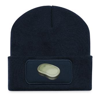 Illustration de boîte à déjeuner de la RDA - Beanie recyclé à patch - bleu marine - Devant