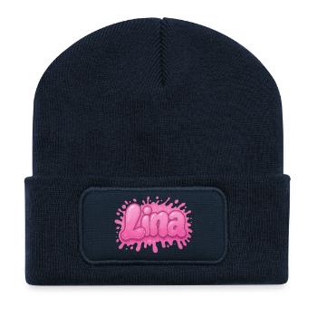 Graffiti LINA Name Gift Ideal druckbar auf - Recycelte Patch Beanie - French Navy - Vorne