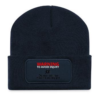 WARNING | Funny Work Safety Humor - Recycled Patch Beanie - french navy - Front