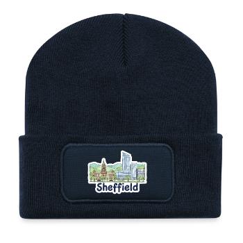 Sheffield Skyline Town Hall Arts Tower Art - Recycled Patch Beanie - french navy - Front