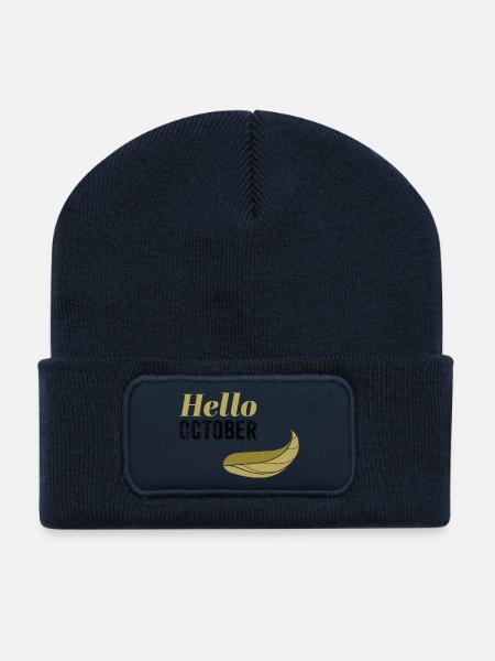 Oktober Goldenes Hallo Blatt-Design - Recycelte Patch Beanie - French Navy