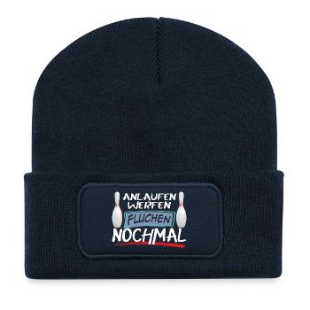 Anlaufen Werfen Fluchen Nochmal Bowling - Recycelte Patch Beanie - French Navy - Vorne