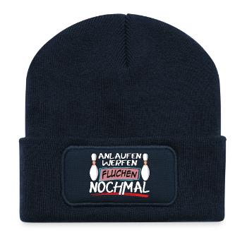 Course, lancer, jurer, lancer encore - Beanie recyclé à patch - bleu marine - Devant