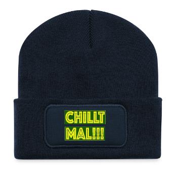 Chill Mal - Funny Statement Typography Design - Recycelte Patch Beanie - French Navy - Vorne