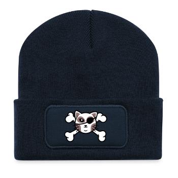 Piraten-Kätzchen-Schädelpatch - Recycelte Patch Beanie - French Navy - Vorne