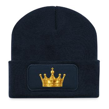Golden Crown Ornament - Recycled Patch Beanie - french navy - Front