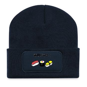 Sushi Kawaii "I love sushi" - Recycled Patch Beanie - french navy - Front
