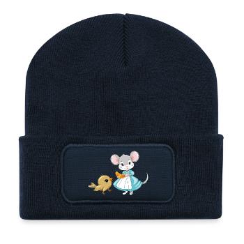 Little_mouse_is_sharing_a_croissant_with_a_bird - Recycelte Patch Beanie - French Navy - Vorne