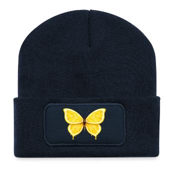 Zitronenflügel – Leuchtender Frucht-Schmetterling - Recycelte Patch Beanie - French Navy - Vorne