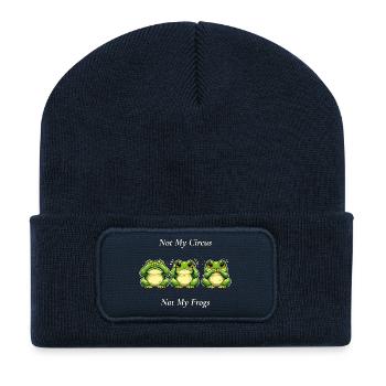 Pas mon cirque, pas mes grenouilles, grenouille qui dit - Beanie recyclé à patch - bleu marine - Devant