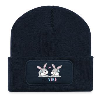 Happy_smiling_bunnies_in_headphones - Recycled Patch Beanie - french navy - Front