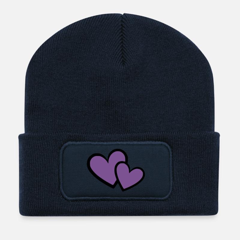 2 violette Herzen Herz violett Herzmuster - Recycelte Patch Beanie - French Navy
