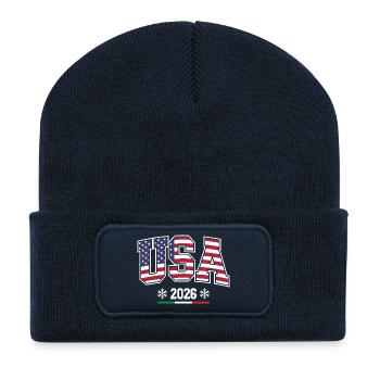 USA 2026 Drapeau et Flocons - Beanie recyclé à patch - bleu marine - Devant