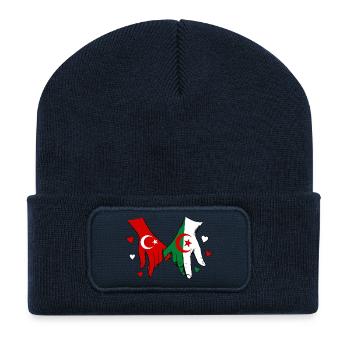 Türkei Algerien Flagge Händehalten - Recycelte Patch Beanie - French Navy - Vorne