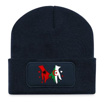 Albania Algeria Flag Holding Hands - Recycled Patch Beanie - french navy - Front