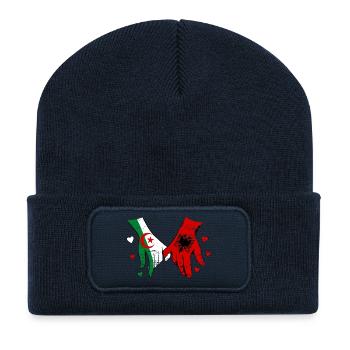 Drapeaux Algérie-Albanie Tenus par la main utilisés - Beanie recyclé à patch - bleu marine - Devant