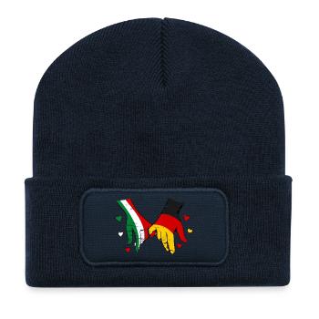 Italy Germany Flag Holding Hands Used - Recycled Patch Beanie - french navy - Front