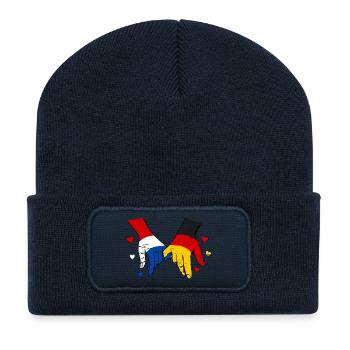 Holland Deutschland Flagge Hände Herzform used - Recycelte Patch Beanie - French Navy - Vorne