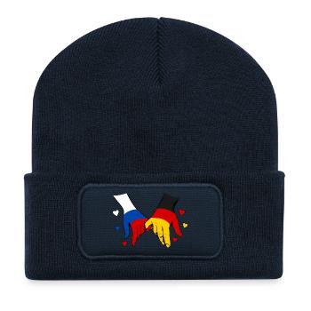 Russland Deutschland Flagge Händehalten - Recycelte Patch Beanie - French Navy - Vorne