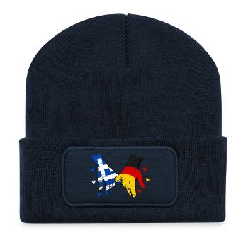 Greece Germany Flag Holding Hands Used - Recycled Patch Beanie - french navy - Front