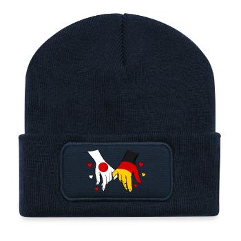 Japan_Deutschland_Flagge_Händehalten - Beanie recyclé à patch - bleu marine - Devant