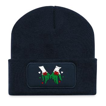 Wales_Flagge_Haendehalten_used - Recycelte Patch Beanie - French Navy - Vorne