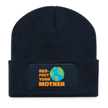 Respect Your Mother Earth Retro Eco Nature Graphic - Recycled Patch Beanie - french navy - Front