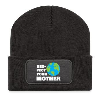 Respect Your Mother Earth Typography Design - Recycelte Patch Beanie - Dunkelgrau - Vorne