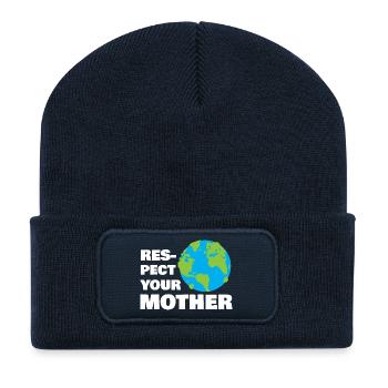 Respect Your Mother Earth Typographie Design - Beanie recyclé à patch - bleu marine - Devant