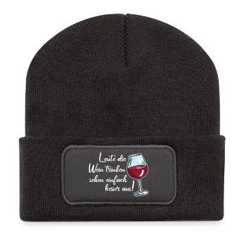 Leute die Wein trinken sehen besser aus / Spruch - Recycelte Patch Beanie - Dunkelgrau - Vorne