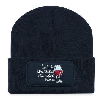 Leute die Wein trinken sehen besser aus / Spruch - Recycelte Patch Beanie - French Navy - Vorne