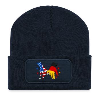 USA Deutschland Flaggen Händehalten used - Recycelte Patch Beanie - French Navy - Vorne