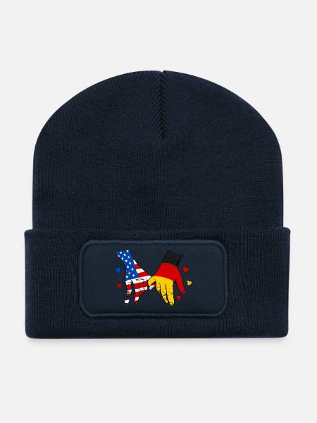 USA Deutschland Flaggen Händehalten used - Recycelte Patch Beanie - French Navy