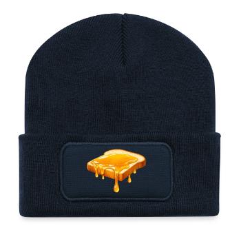Illustration Honig auf Weißbrot  - Recycelte Patch Beanie - French Navy - Vorne