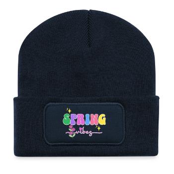 Spring Vibes: Bunte Blüten, Frühling - Recycelte Patch Beanie - French Navy - Vorne