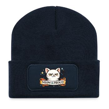 Meow & Proud Katze im Halloween Tattoo-Stil - Recycelte Patch Beanie - French Navy - Vorne