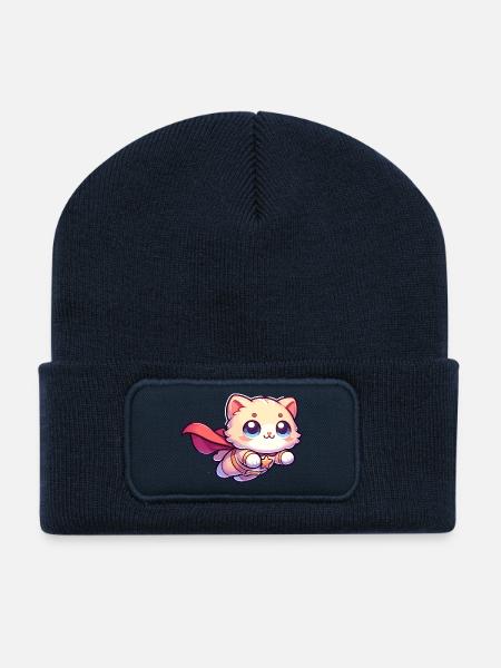 Superhero Cat Kitten Hero Kitty - Recycled Patch Beanie - french navy