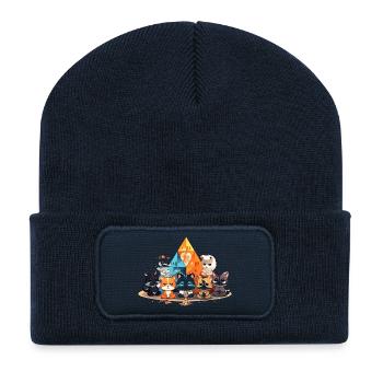 Katzen vor bunten Kristallpyramiden - Recycelte Patch Beanie - French Navy - Vorne
