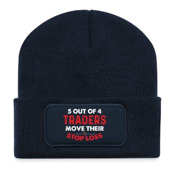 5 Out Of 4 Traders Move Stop Loss Humor - Recycled Patch Beanie - french navy - Front