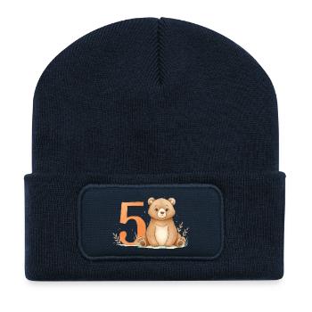 Little Bear with Number Five - Recycled Patch Beanie - french navy - Front