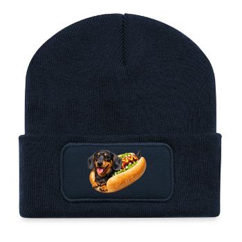 Teckel en hot-dog - Beanie recyclé à patch - bleu marine - Devant