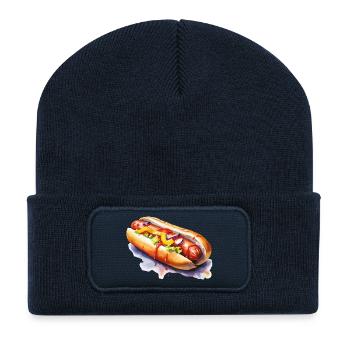 Hotdog Straßenkunst Illustration - Recycelte Patch Beanie - French Navy - Vorne