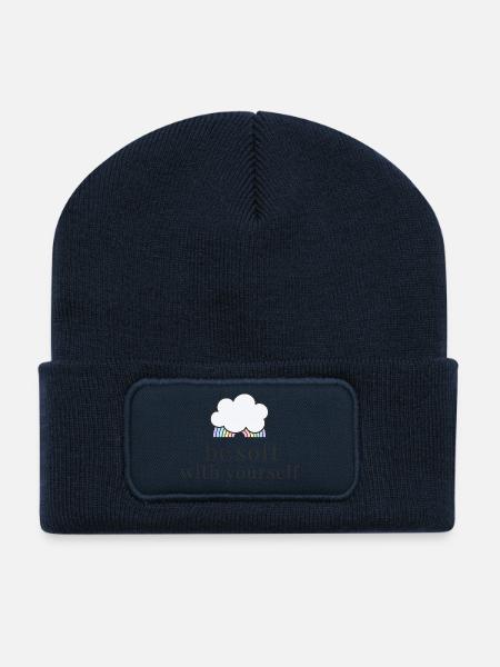Be Soft With Yourself Cloud with Pastel Rainbow - Recycled Patch Beanie - french navy
