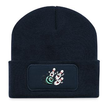 Lebendige Bowlingball mit frechen Pins - Recycelte Patch Beanie - French Navy - Vorne