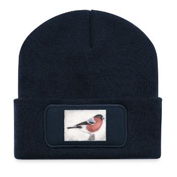 Oiseau coloré de façon colorée - gabarit imprimé sculpté à la main - Beanie recyclé à patch - bleu marine - Devant