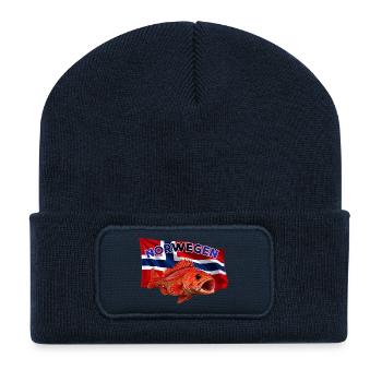 Rotbarschangeln Norwegen - Abenteuer Tiefsee - Recycelte Patch Beanie - French Navy - Vorne