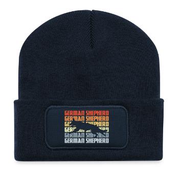 Deutscher Schäferhund Silhouette Retro - Recycelte Patch Beanie - French Navy - Vorne